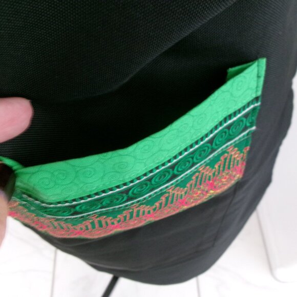 New Black Batik Green Gold Metallic Fuchsia Pink Over the Head Apron Pockets - Picture 9 of 12